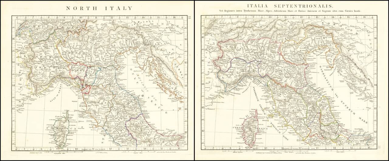 Northern Italy and Corsica (2 maps - Ancient & Modern)