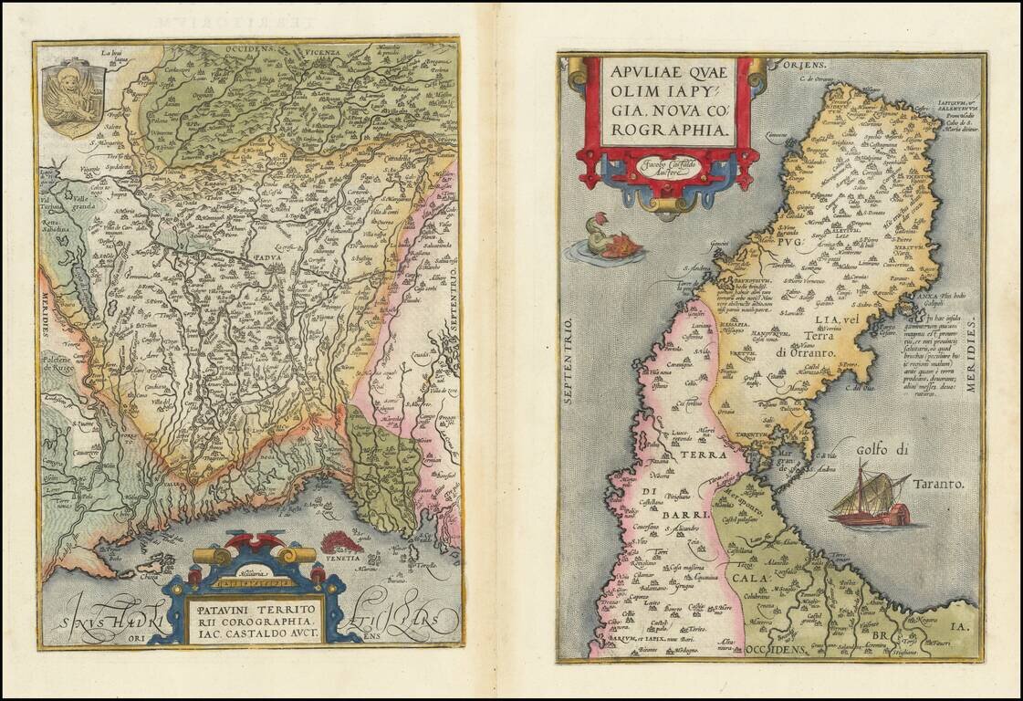 [Padua & Puglia]  Patavini Territorii Corographia Iac. Castaldo Auct. [and] Apuliae Quae Olim Iapygia Nova Corographia
