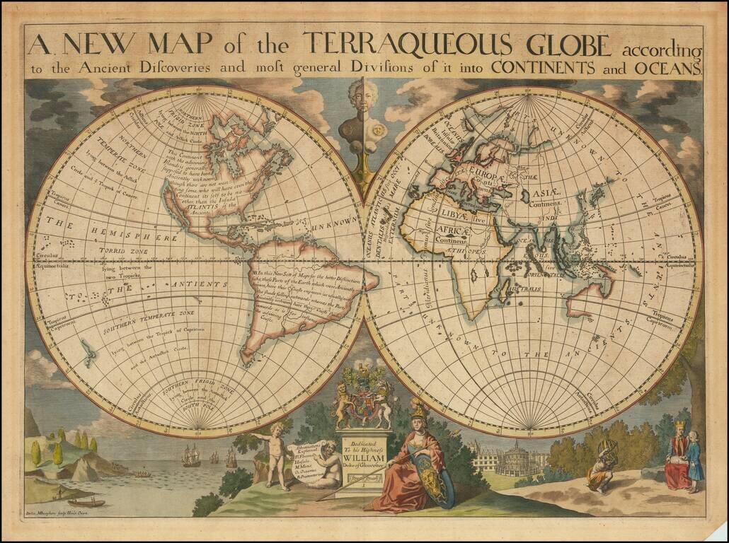 A New Map of the Terraqueous Globe according to the Ancient Discoveries and most general Divisions of it into Continents and Oceans.