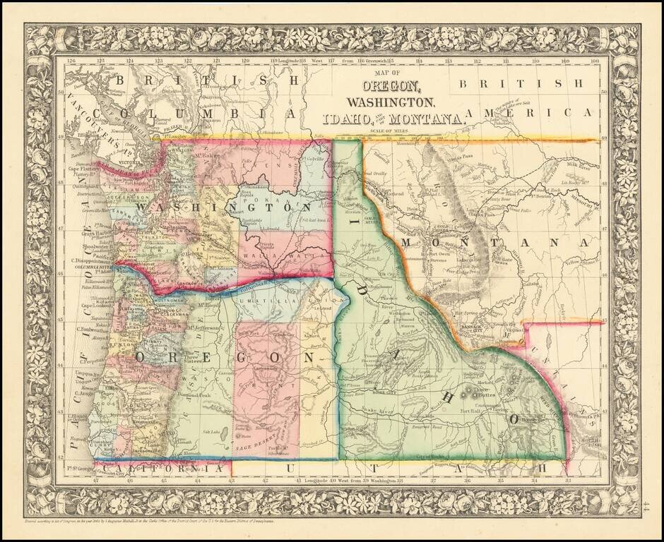 Map of Oregon, Washington, Idaho and part of Montana [Early appearance of Montana]