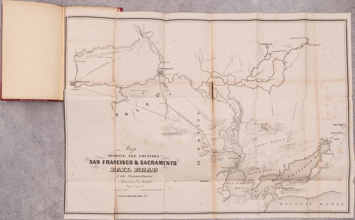Map Showing The Location of the San Francisco & Sacramento Rail Road & Its Connections (bound into)  Report of the Chief Engineer Upon The Preliminary Survey, Revenue and Cost of Construction of the San Francisco and Sacramento Railroad