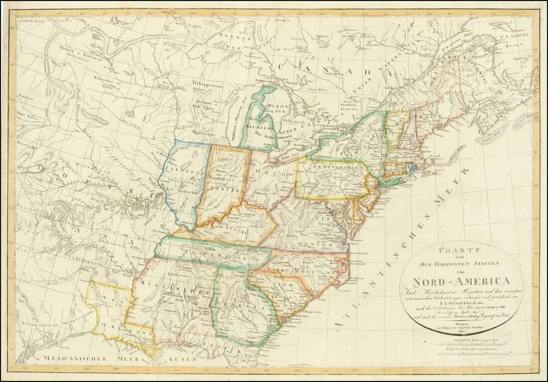 Charte von Den Vereinigten Staaten von Nord-America nebst Louisiana…1805 und Florida . . .1805 und nach den Enteckungen der Hrn. Lewis, Clarke und Pike . . . Septbr 1812, unde nach der neuesten Staateneintheinlung begranzt im J. 1817 . . .