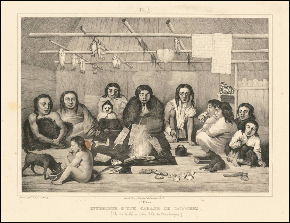 Interieur d'une cabane des caloches (ile de Sitkha, côte n. o. de l'Amerique).