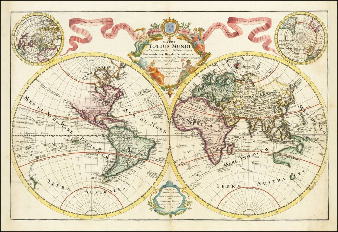 Mappa Totius Mundi Adornata juxta Observationes Dnn Academiae Regalis Scientarum nonnullorum aliorum Secundum annotationes recentissimus edita . . .