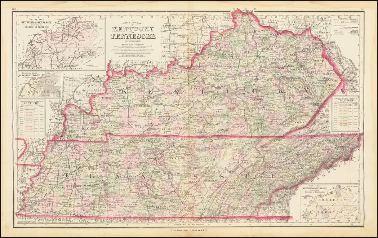 Gray's New Map of Kentucky and Tennessee