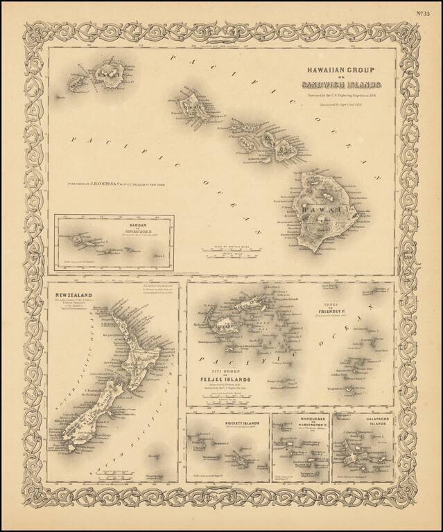 Hawaiian Group or Sandwich Islands [with] New Zealand [and] Feejee Group, Society Island, Marquesas and Galapagos Islands