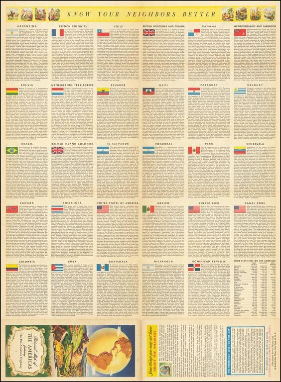 Pictorial Map of the American Continent featuring the Pan American Highway and showing some of the natural resources, scenic wonders, and points of interest