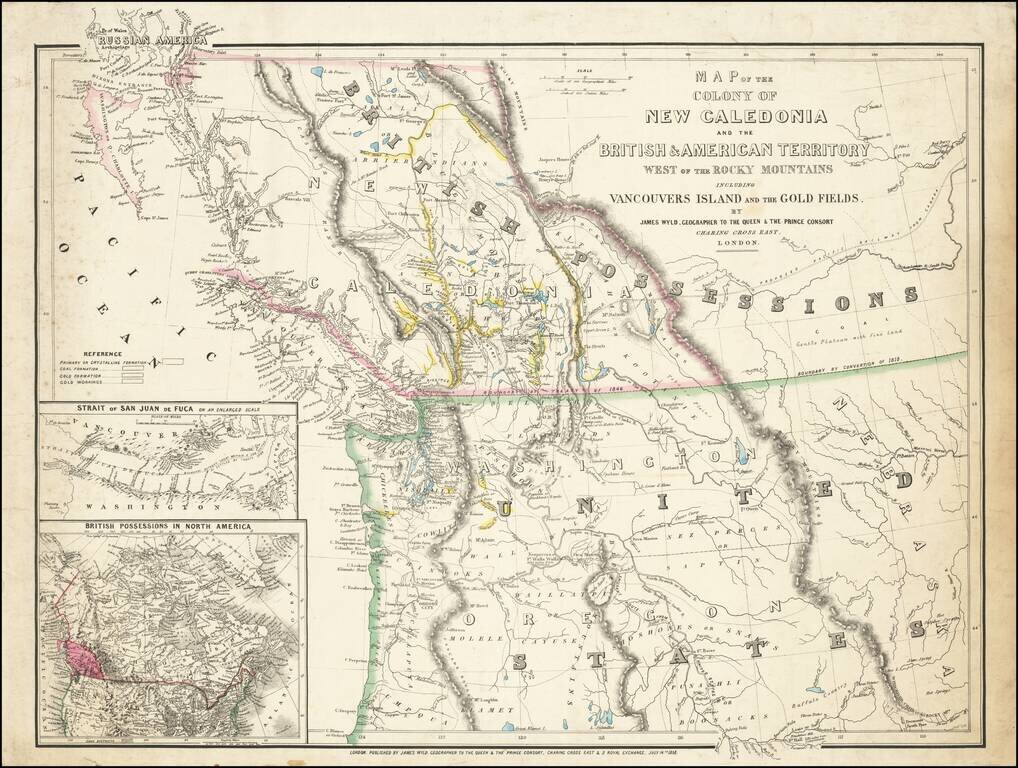 Map of the Colony of New Caledonia and the British & American Territory West of the Rocky Mountains Including Vancouvers Island and the Gold Fields.