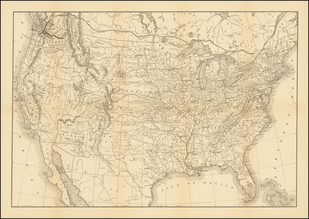 [Map of the United States, illustrating the routes of the Candian Pacific Railway and the Seattle, Lake Shore and Eastern Railway]