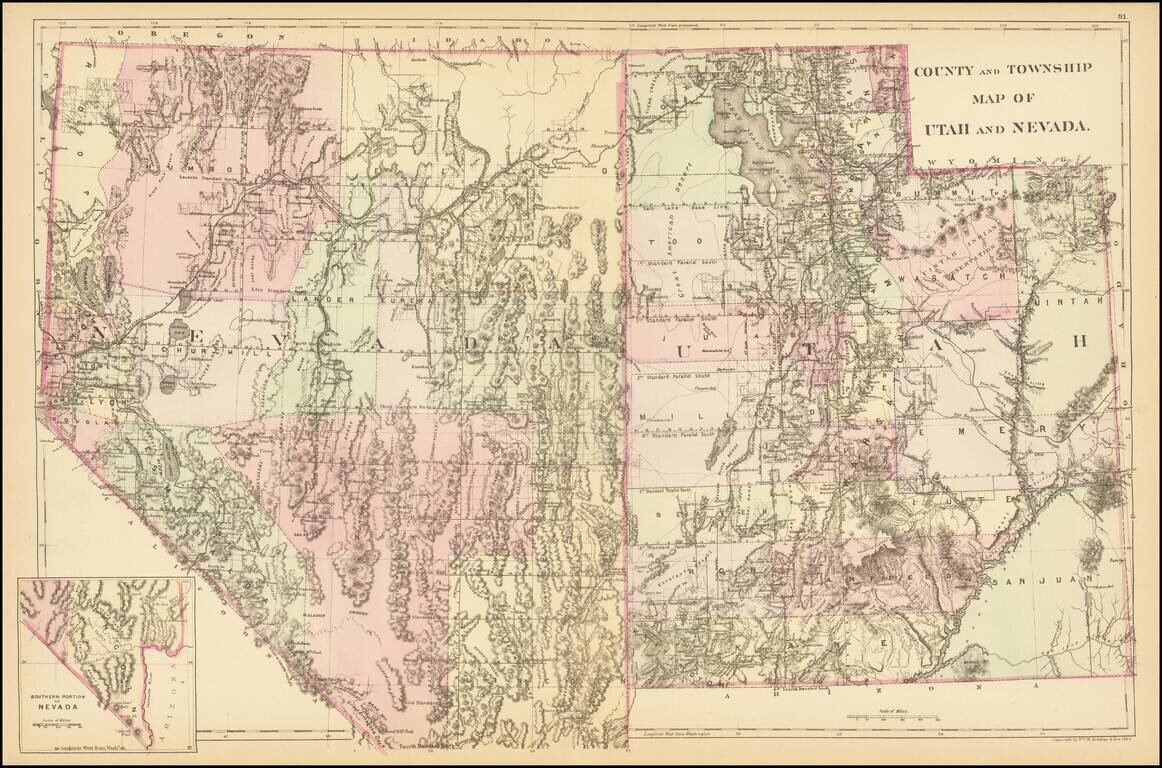 County And Township Map Of Utah And Nevada