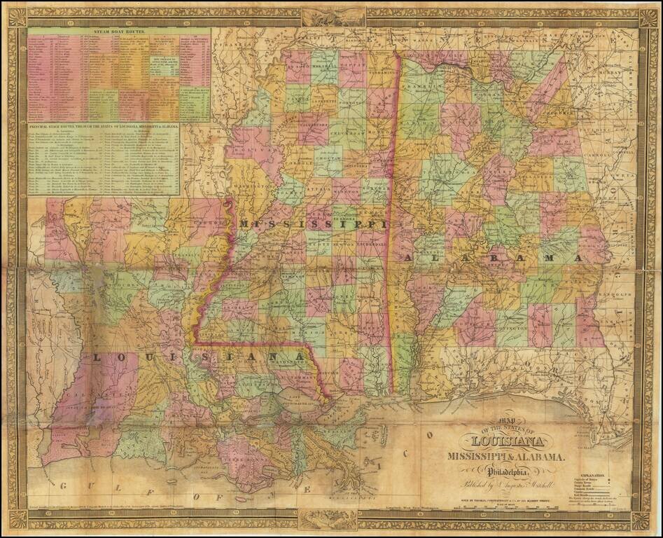 Map of the States of Louisiana Mississippi & Alabama.