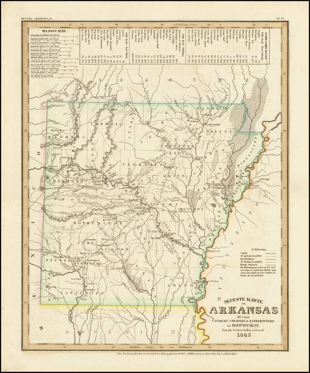 Neueste Karte von Arkansas mit seinen canaelen strassen & entfernungen der Hauptpunkte . .1845