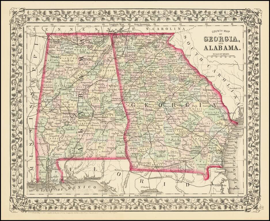 County Map of Georgia and Alabama