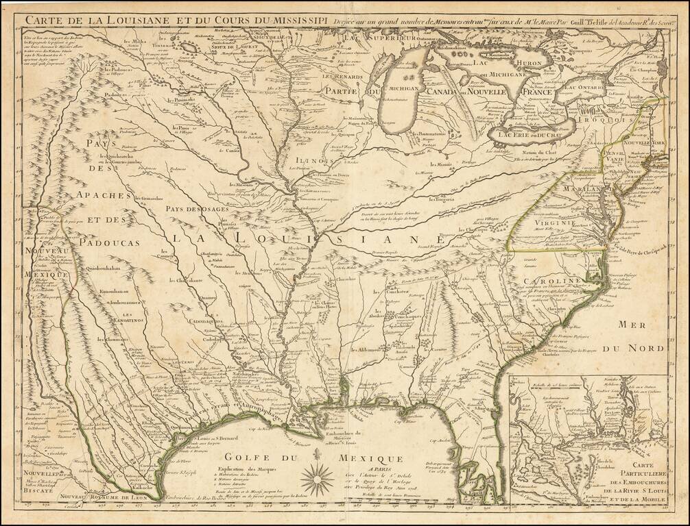 (Rare Second State -- First Map to Name New Orleans)  Carte De La Louisiane Et Du Cours Du Mississipi . . .  Juin 1718