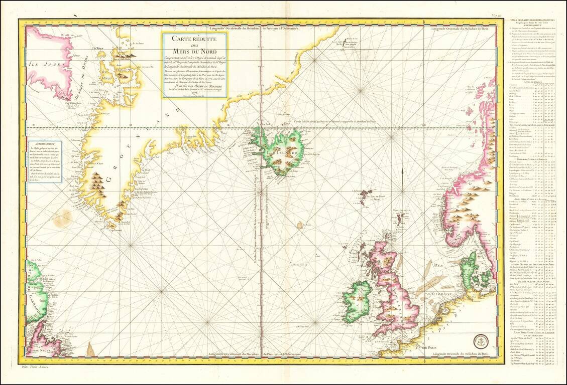 Carte Reduite Des Mers Du Nord Comprise entre le 48e et 72e Degré de Latitude Sept. . . . Par Mr de Verdunn de la Crenne, le Ch. de Borda et Pingré, Divisé et Gravé au burin par Petit. . . 1776