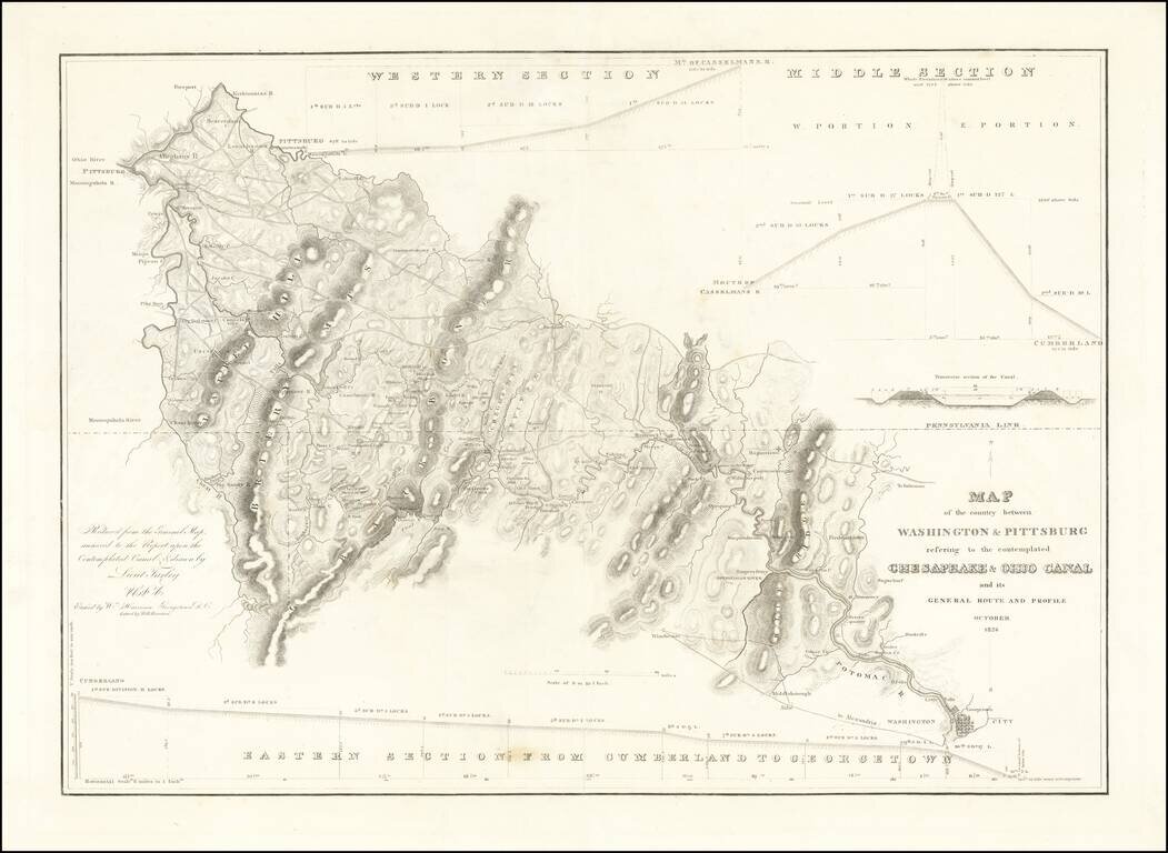 [Map of the Country between Washington & Pittsburg refering to the contemplated Chesapeake & Ohio Canal and its General Route and Profile.  October 1826