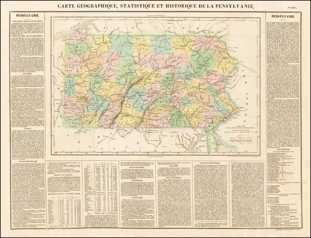 Carte Géographique, Statistique et Historique de la Pensylvanie